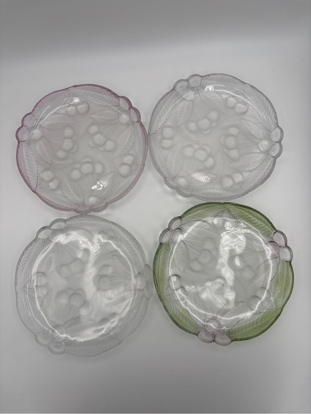 MIKASA Set of 4 - 7 1/2 inch Crystal Salad/Dessert Plates Cherry Patterns
